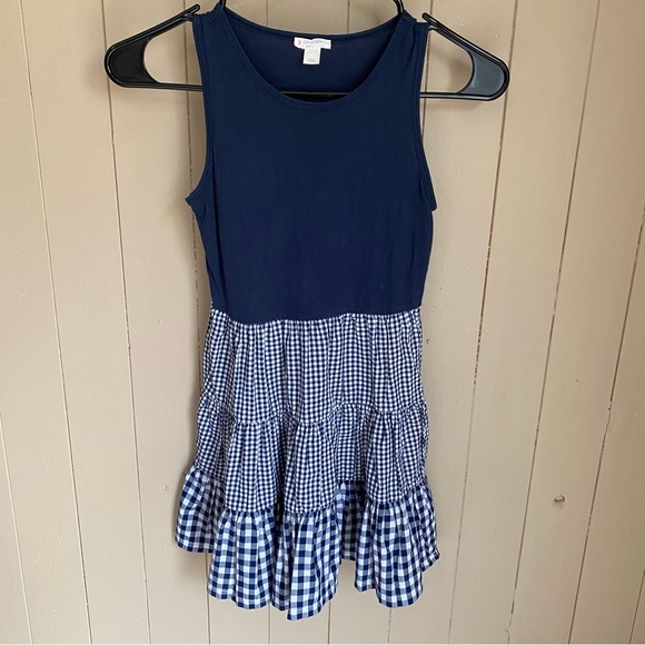 Crewcuts Other - Crewcuts Navy White Gingham Ruffled Tank Dress, Size Small 6/7